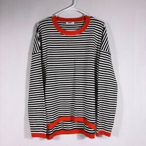 Zeagoo Black and White Striped Sweatshirt with Orange Trim Size XL 1043